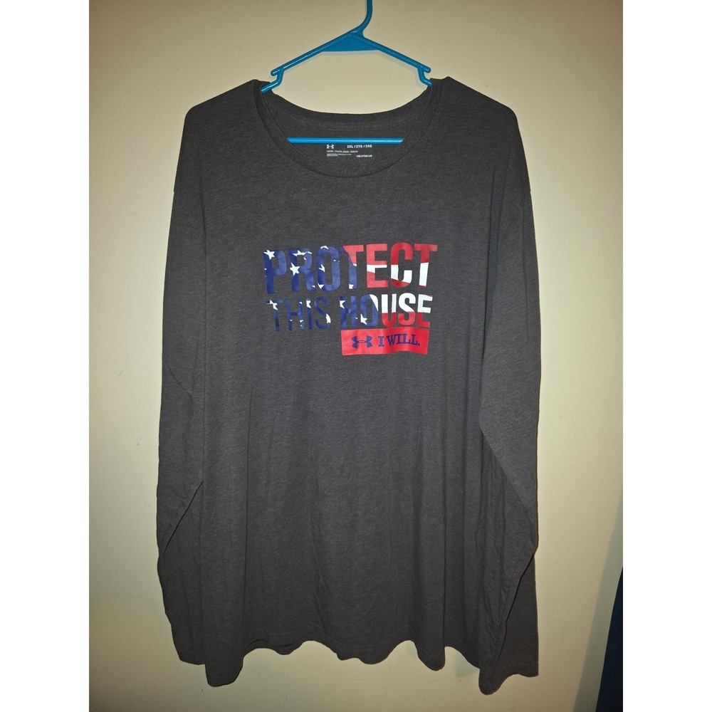 Under Armour Mens 2XL Protect This House Gray Long Sleeve HeatGear Graphic Tee